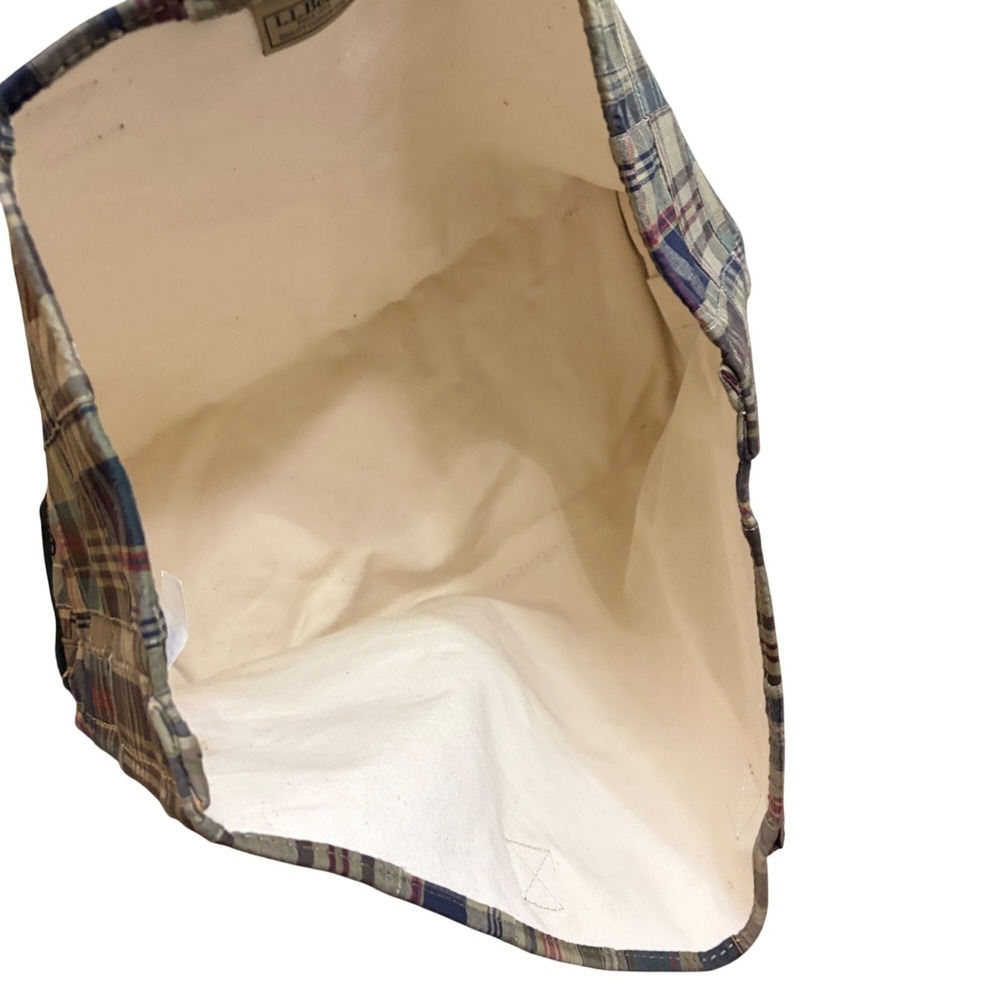 Vintage L.L. Bean‎ Boat Tote Madras Sz Large Leather Handles Patchwork Old Money - Picture 5 of 5